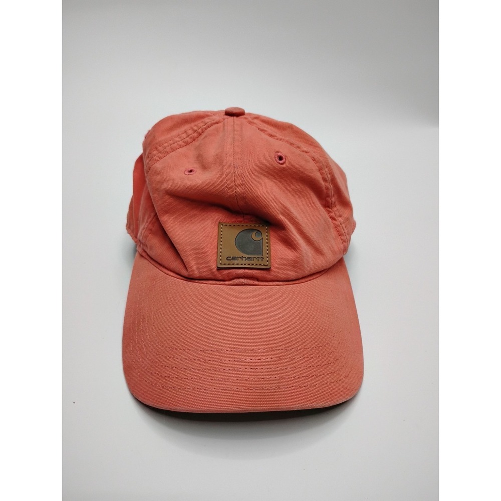 Carhartt Hat Canvas Leather Logo Patch Adjustable Faded Red Pink Peach